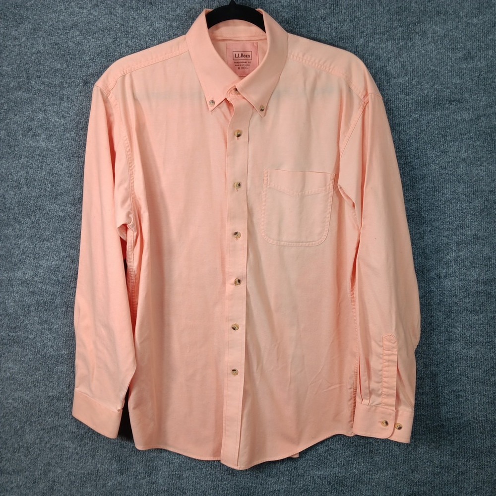 L.L. Bean Traditional Fit Button Down Orange Shirt Chest Pocket Men's Size M Reg